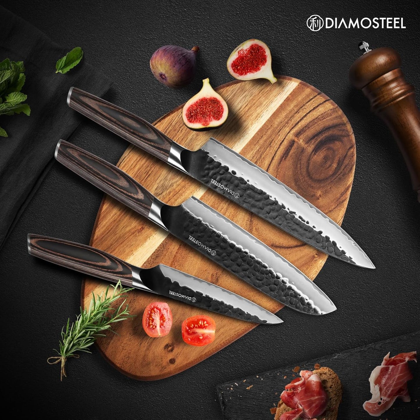 Utility Knife - 5-Inch Professional Kitchen Utility Knife - Hammered Black Oxide Blade Japanese 9CR18MOV High Carbon Stainless Steel - Ergonomic Pakkawood Handle with Present Box