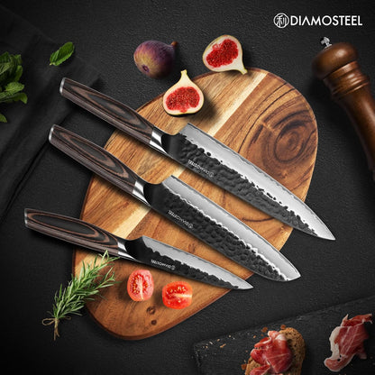 Utility Knife - 5-Inch Professional Kitchen Utility Knife - Hammered Black Oxide Blade Japanese 9CR18MOV High Carbon Stainless Steel - Ergonomic Pakkawood Handle with Present Box
