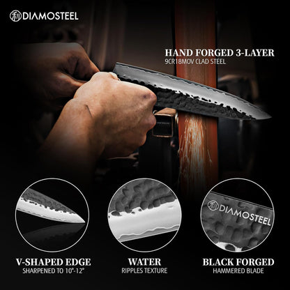 Utility Knife - 5-Inch Professional Kitchen Utility Knife - Hammered Black Oxide Blade Japanese 9CR18MOV High Carbon Stainless Steel - Ergonomic Pakkawood Handle with Present Box