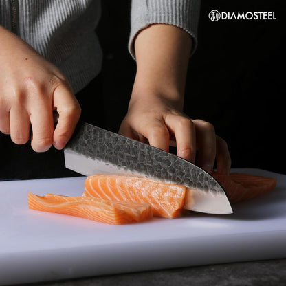 Utility Knife - 5-Inch Professional Kitchen Utility Knife - Hammered Black Oxide Blade Japanese 9CR18MOV High Carbon Stainless Steel - Ergonomic Pakkawood Handle with Present Box
