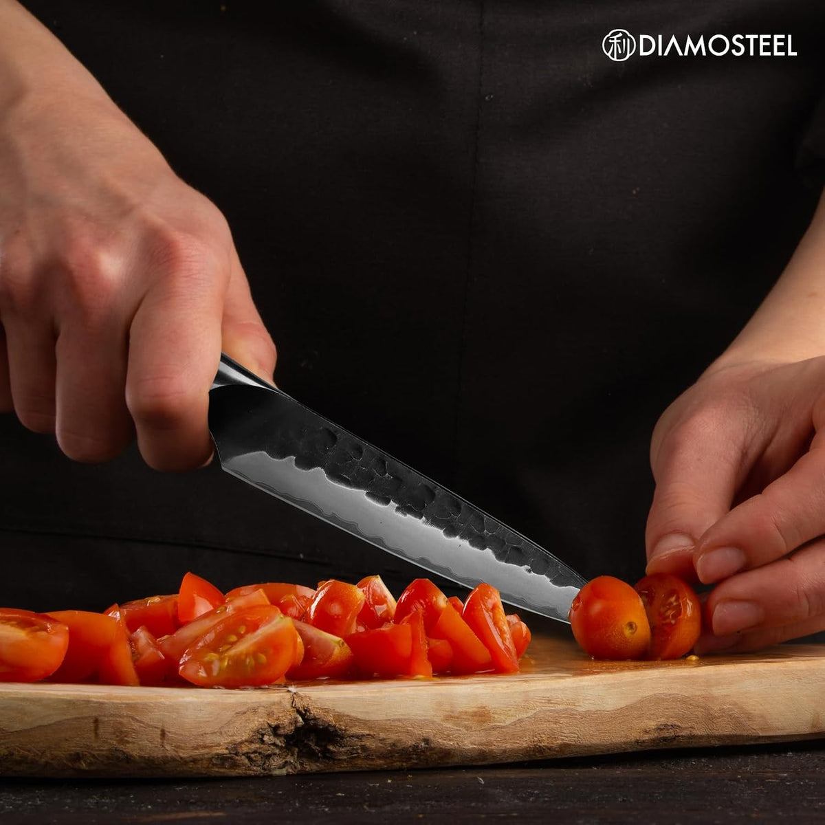 Utility Knife - 5-Inch Professional Kitchen Utility Knife - Hammered Black Oxide Blade Japanese 9CR18MOV High Carbon Stainless Steel - Ergonomic Pakkawood Handle with Present Box