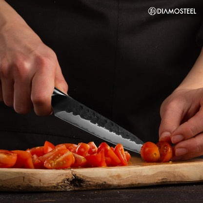 Utility Knife - 5-Inch Professional Kitchen Utility Knife - Hammered Black Oxide Blade Japanese 9CR18MOV High Carbon Stainless Steel - Ergonomic Pakkawood Handle with Present Box