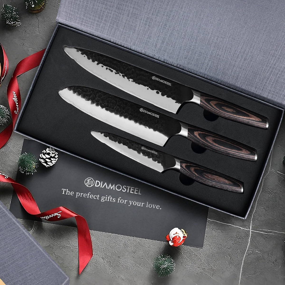 Utility Knife - 5-Inch Professional Kitchen Utility Knife - Hammered Black Oxide Blade Japanese 9CR18MOV High Carbon Stainless Steel - Ergonomic Pakkawood Handle with Present Box