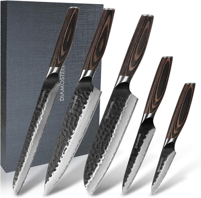 Utility Knife - 5-Inch Professional Kitchen Utility Knife - Hammered Black Oxide Blade Japanese 9CR18MOV High Carbon Stainless Steel - Ergonomic Pakkawood Handle with Present Box
