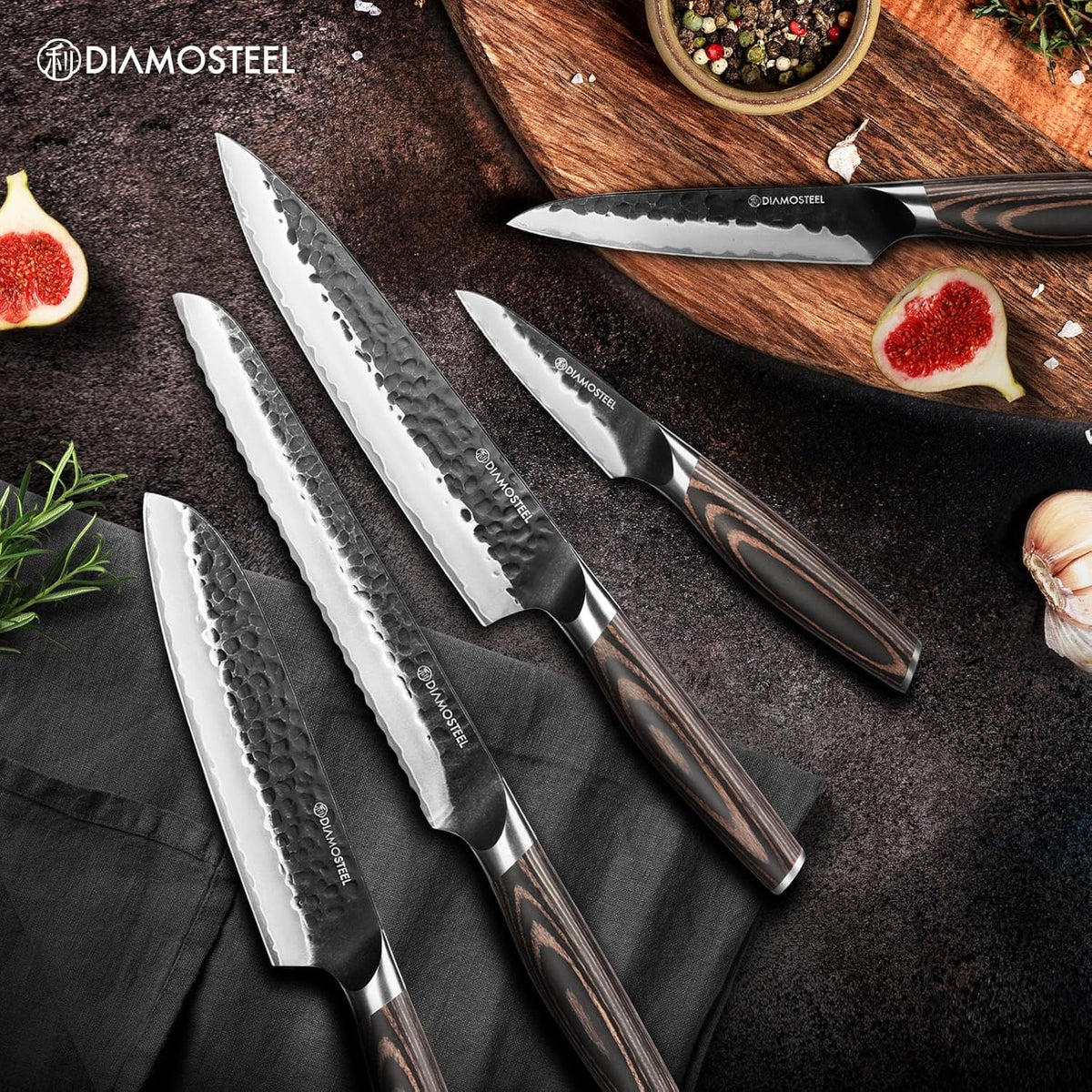Utility Knife - 5-Inch Professional Kitchen Utility Knife - Hammered Black Oxide Blade Japanese 9CR18MOV High Carbon Stainless Steel - Ergonomic Pakkawood Handle with Present Box