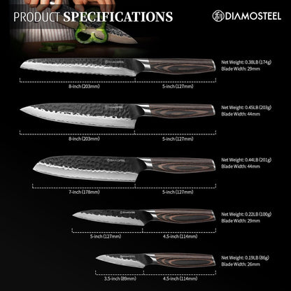 Utility Knife - 5-Inch Professional Kitchen Utility Knife - Hammered Black Oxide Blade Japanese 9CR18MOV High Carbon Stainless Steel - Ergonomic Pakkawood Handle with Present Box