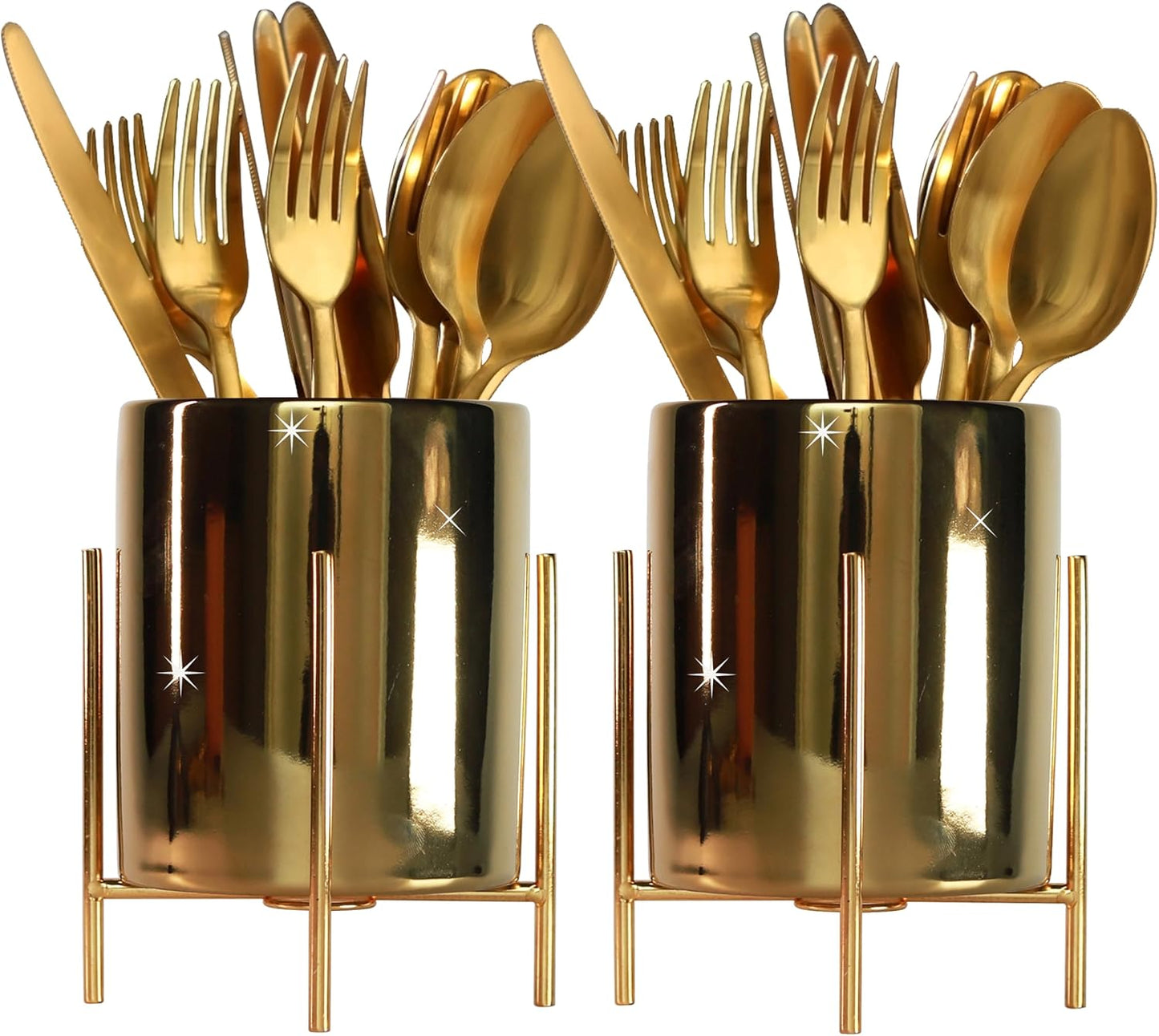 Utensil Organizer for kitchen, Knives and Forks with Shiny metal frame Tray for Farmhouse Kitchen Decor and Countertop(6.3 * 4.33inch)