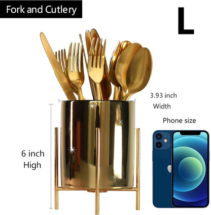 Utensil Organizer for kitchen, Knives and Forks with Shiny metal frame Tray for Farmhouse Kitchen Decor and Countertop(6.3 * 4.33inch)