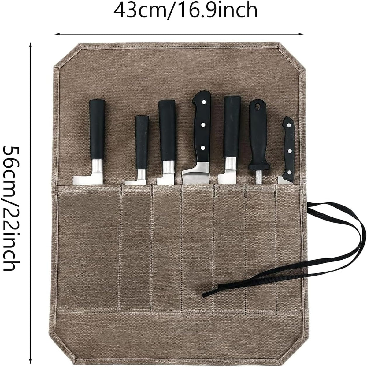 Chef Knife Roll Bag,Portable Knife Roll Waxed Canvas Knife Bag for Chefs Professional,Knife Bag Roll with 7 Slots,Attached 6 Pieces Knife Cover Guard for Home Storage, Traveling,Camping