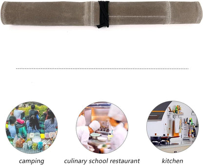Chef Knife Roll Bag,Portable Knife Roll Waxed Canvas Knife Bag for Chefs Professional,Knife Bag Roll with 7 Slots,Attached 6 Pieces Knife Cover Guard for Home Storage, Traveling,Camping