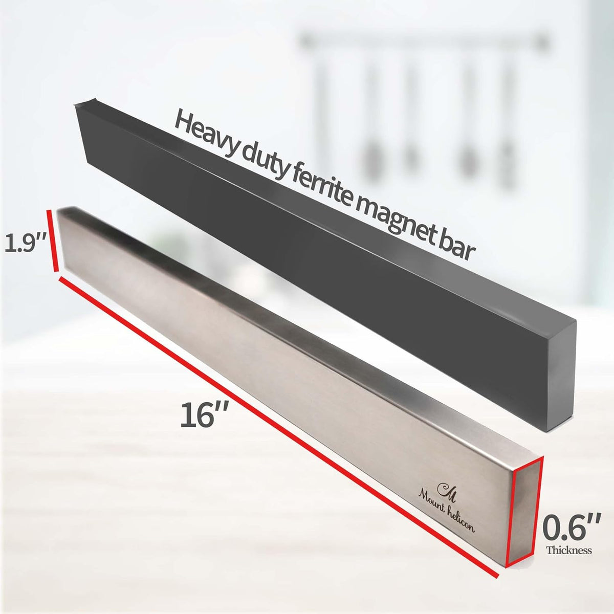 16 Inch Heavy Duty Kitchen Knife Magnetic Strip with Additional 5 Hooks-Multipurpose Stainless Steel Magnetic Tools, Knife Holder-Strong Magnetic Knife Holders for Wall No Drill required (Silver)