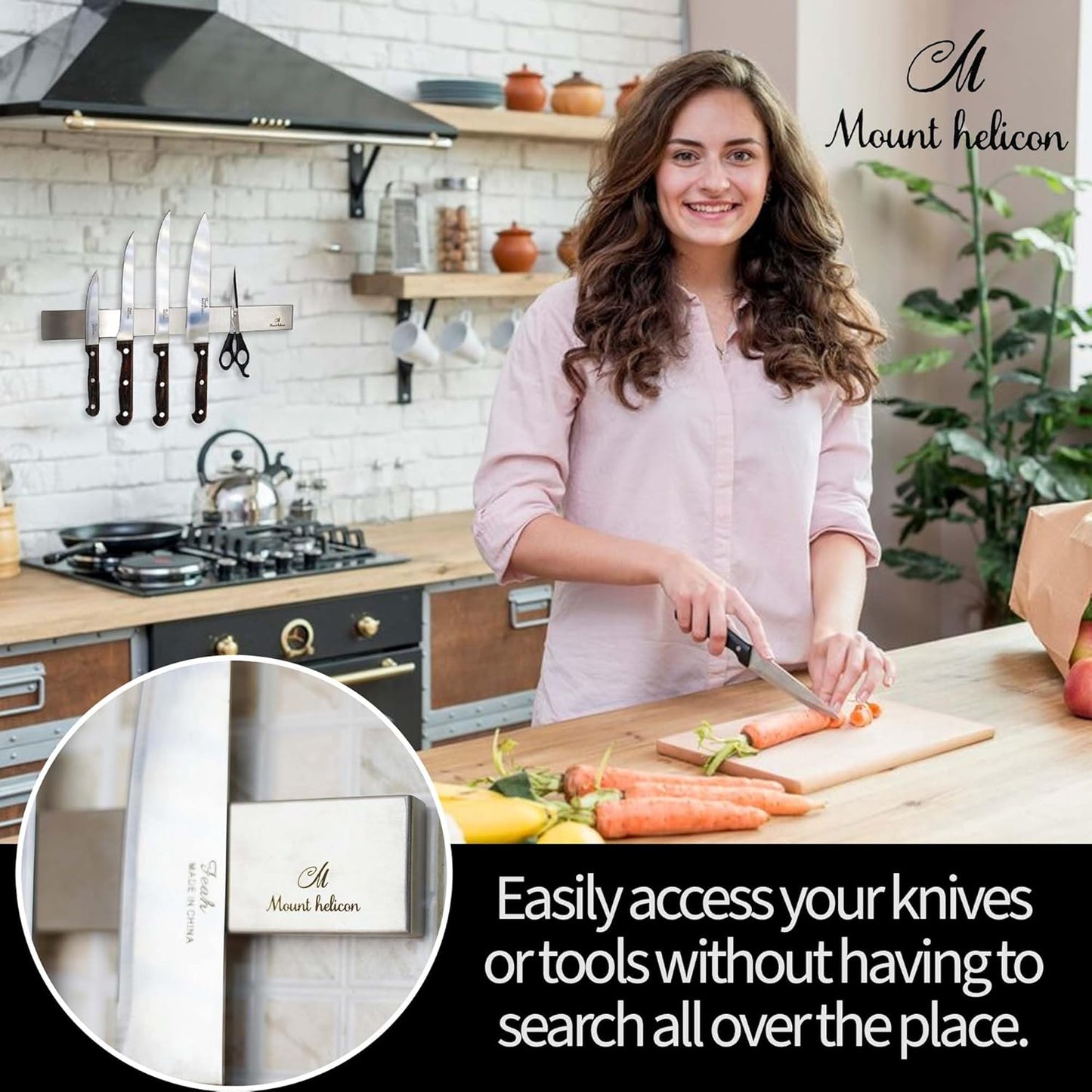 16 Inch Heavy Duty Kitchen Knife Magnetic Strip with Additional 5 Hooks-Multipurpose Stainless Steel Magnetic Tools, Knife Holder-Strong Magnetic Knife Holders for Wall No Drill required (Silver)