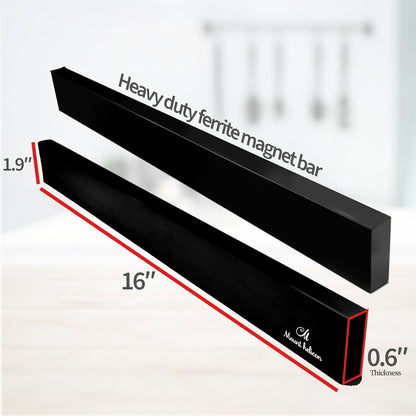 16 Inch Heavy Duty Kitchen Knife Magnetic Strip with Additional 5 Hooks-Multipurpose Stainless Steel Magnetic Tools, Knife Holder-Strong Magnetic Knife Holders for Wall No Drill required (Silver)
