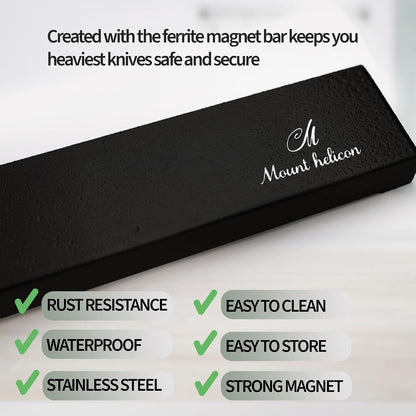 16 Inch Heavy Duty Kitchen Knife Magnetic Strip with Additional 5 Hooks-Multipurpose Stainless Steel Magnetic Tools, Knife Holder-Strong Magnetic Knife Holders for Wall No Drill required (Silver)