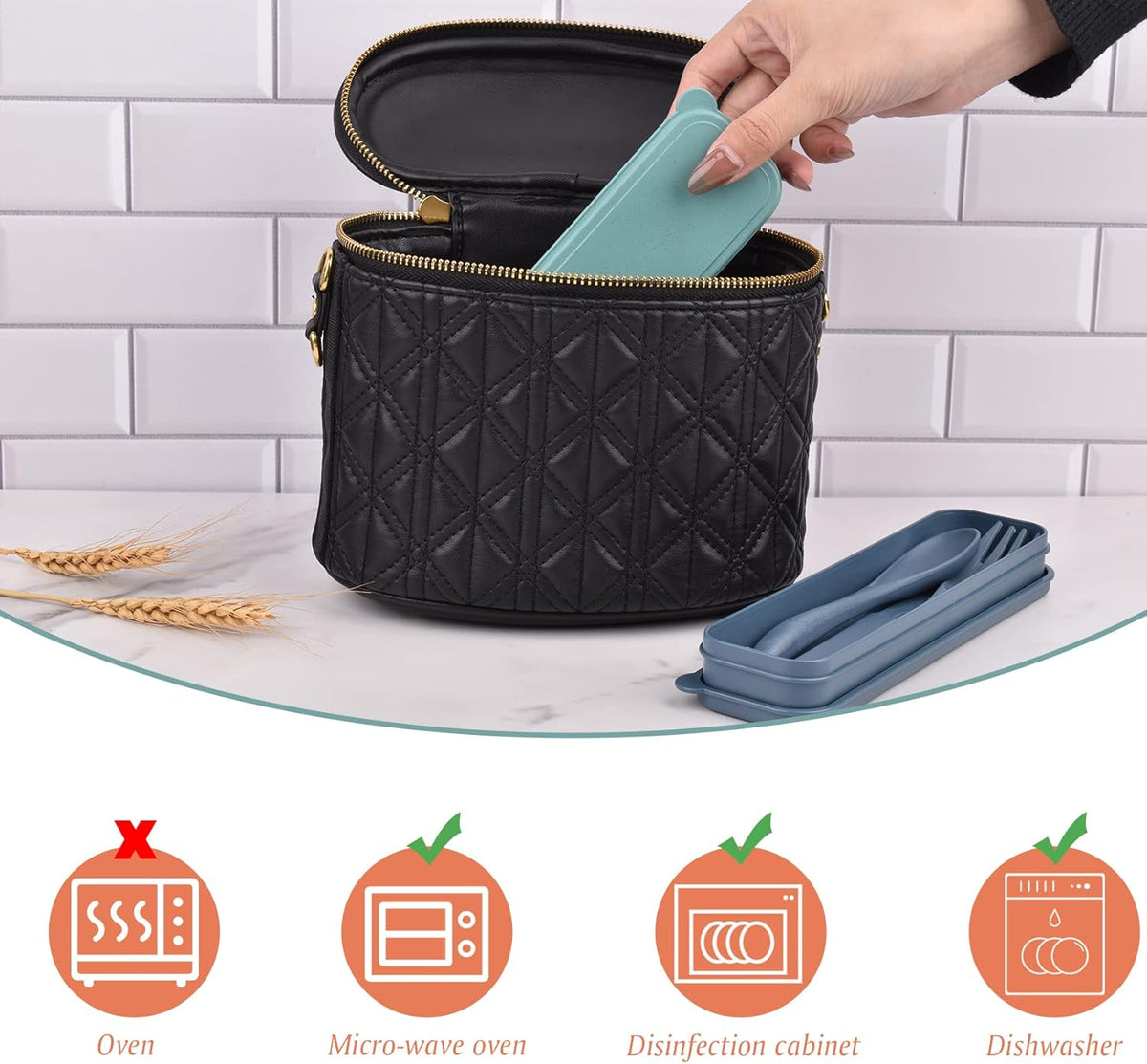 Zoyiancy 2 Sets Reusable Utensil Set with Case, Green, Blue Travel Utensils | Spoon Knife Fork Lunch Box, Wheat Straw, Portable Easy To Carry, Dishwasher Safe, Office School Camping Travel Daily Use