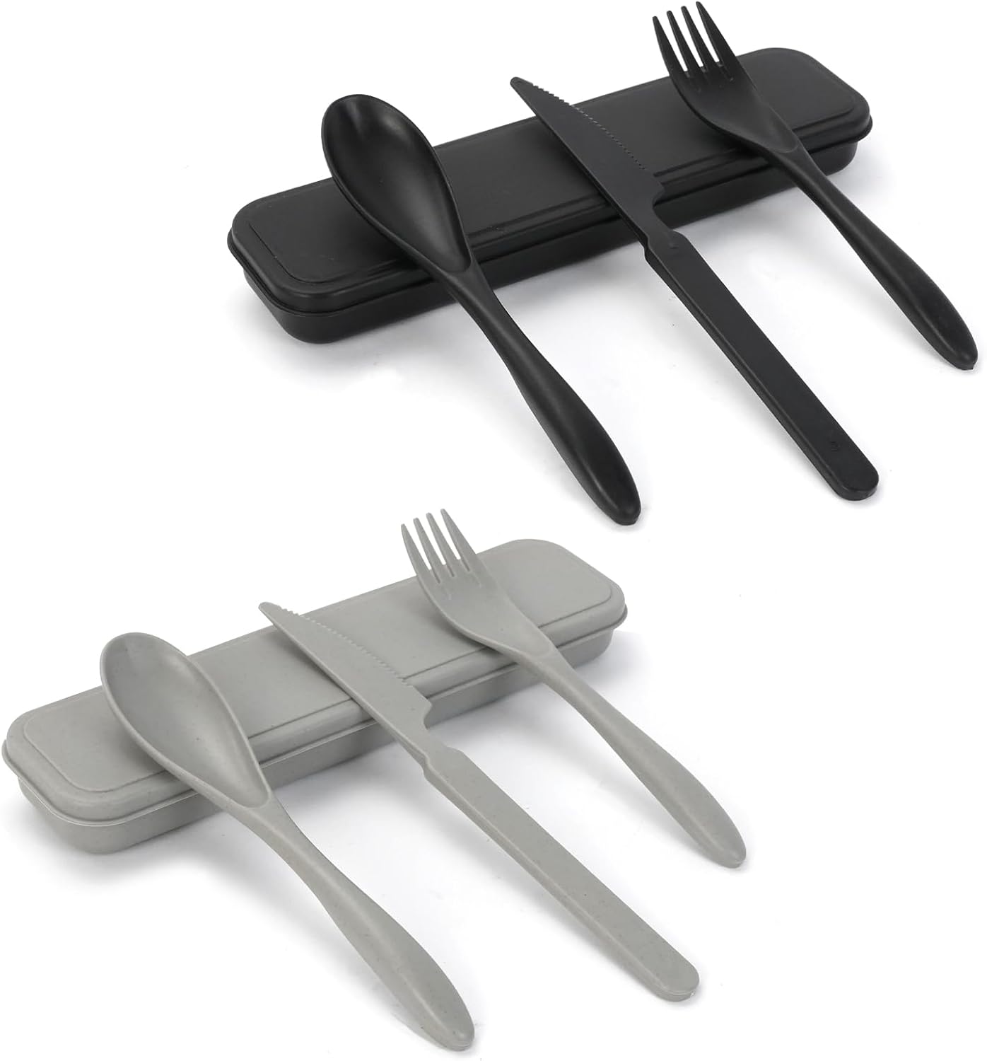 Zoyiancy 2 Sets Reusable Utensil Set with Case, Green, Blue Travel Utensils | Spoon Knife Fork Lunch Box, Wheat Straw, Portable Easy To Carry, Dishwasher Safe, Office School Camping Travel Daily Use