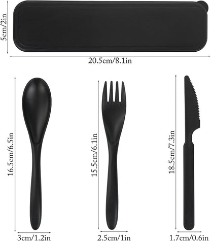 Zoyiancy 2 Sets Reusable Utensil Set with Case, Green, Blue Travel Utensils | Spoon Knife Fork Lunch Box, Wheat Straw, Portable Easy To Carry, Dishwasher Safe, Office School Camping Travel Daily Use