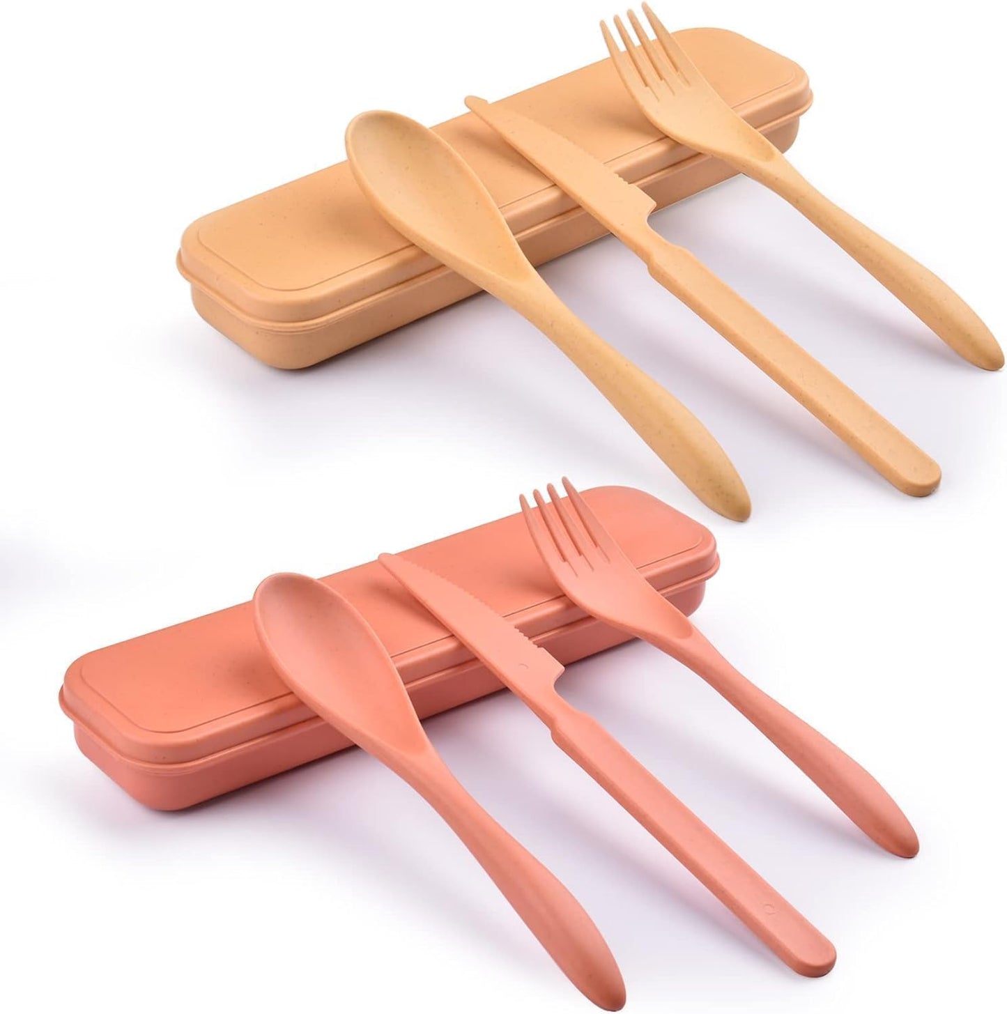 Zoyiancy 2 Sets Reusable Utensil Set with Case, Green, Blue Travel Utensils | Spoon Knife Fork Lunch Box, Wheat Straw, Portable Easy To Carry, Dishwasher Safe, Office School Camping Travel Daily Use