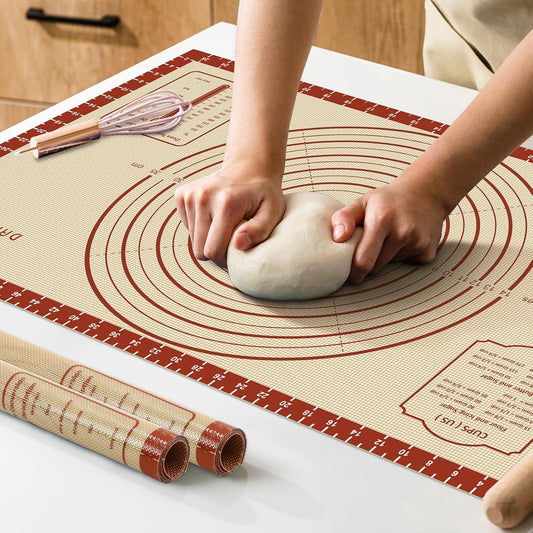26"x16" Extra Thick Silicone Baking Mat for Pastry and Bread | Non-Slip & Non-Stick Mat with Measurements, for Pizza, Pie Crust, Dough Rolling, Pasta & Sourdough, Reusable Counter Sheet