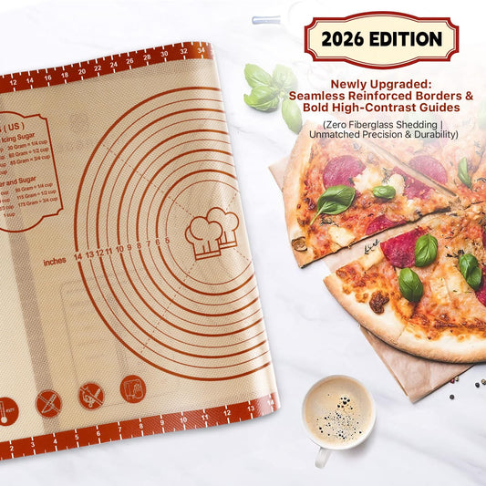 26"x16" Extra Thick Silicone Baking Mat for Pastry and Bread | Non-Slip & Non-Stick Mat with Measurements, for Pizza, Pie Crust, Dough Rolling, Pasta & Sourdough, Reusable Counter Sheet