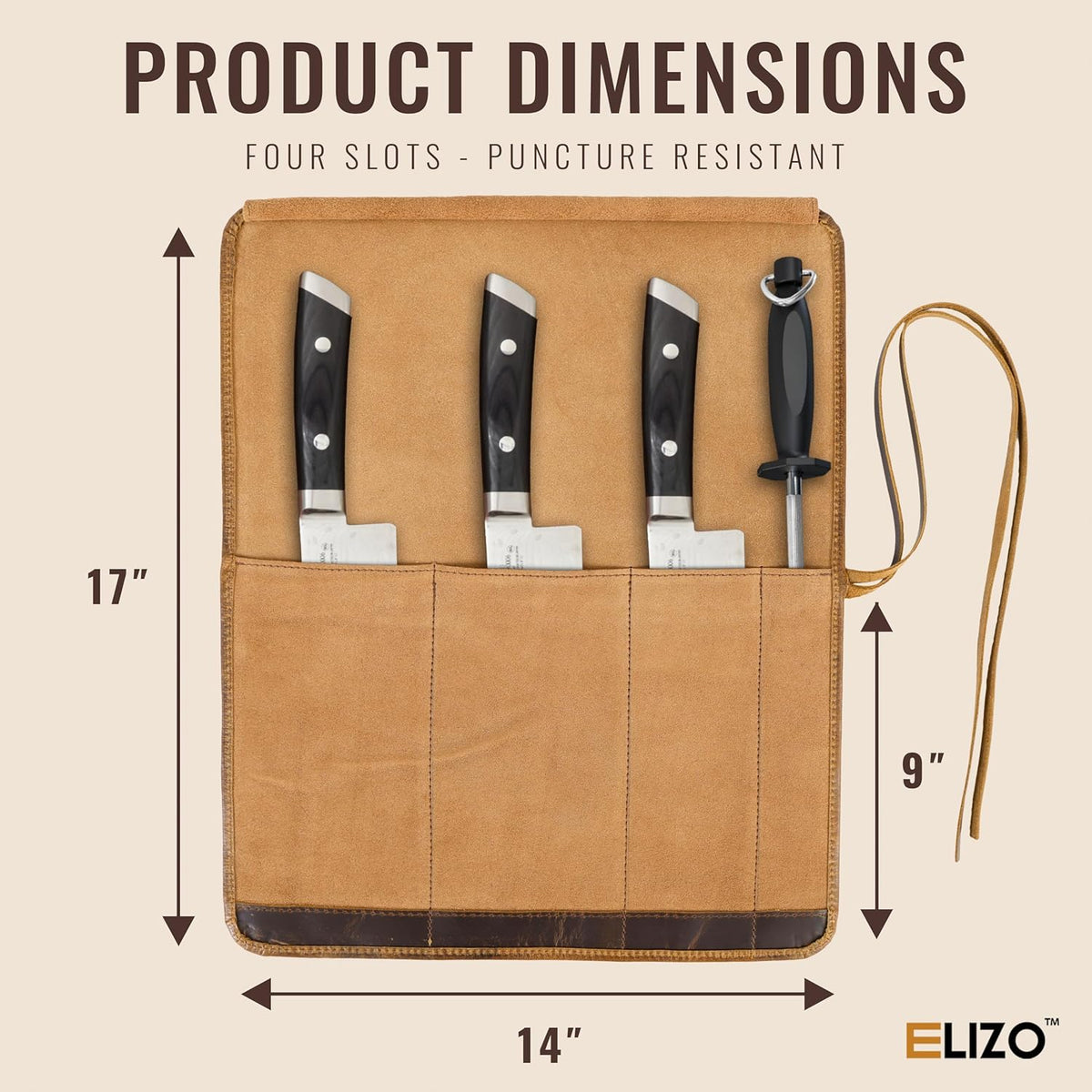 Leather Knife Roll Bag Professional Chef Knife Case, Durable Knife Sheath Holder, Cooks & Culinary Tools Carrying Storage, Portable Knife Wrap - 4 Slots