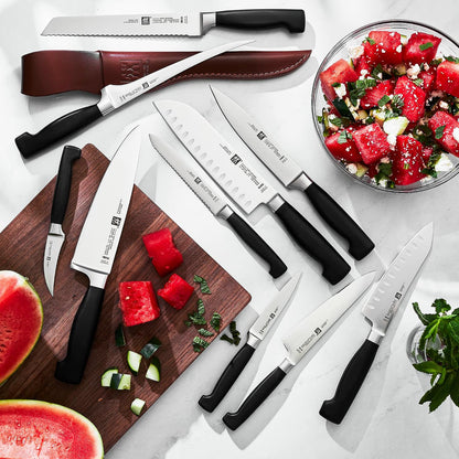 Four Star 7-inch Razor-Sharp German Santoku Knife, Made in Company-Owned German Factory with Special Formula Steel perfected for almost 300 Years, Dishwasher Safe