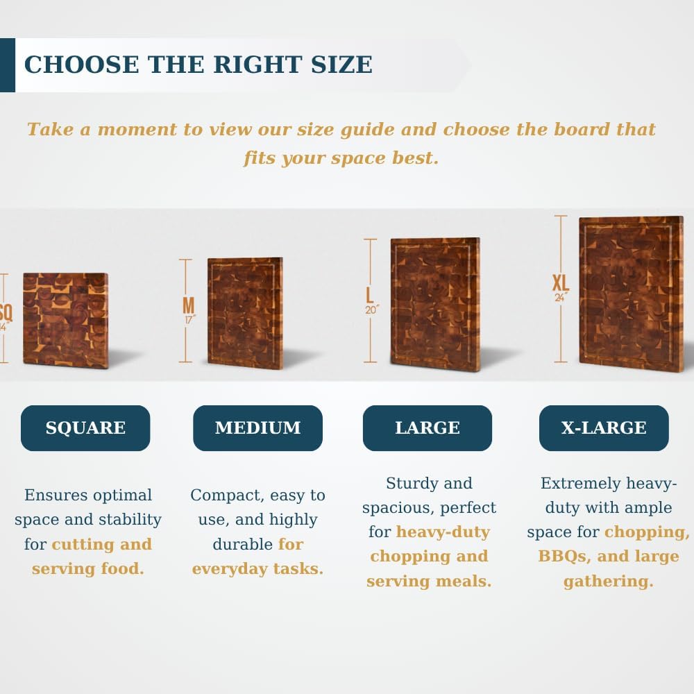 Bearchop Square Acacia Wood Cutting Board for Kitchen with 4-Side Reinforced Bar for Anti Crack/Warp, [14"x14"x1.25"] End Grain Cutting Board, Wooden Butcher Block with Gift Box