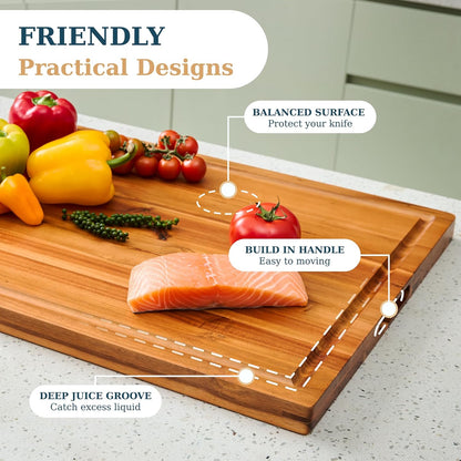Bearchop Square Acacia Wood Cutting Board for Kitchen with 4-Side Reinforced Bar for Anti Crack/Warp, [14"x14"x1.25"] End Grain Cutting Board, Wooden Butcher Block with Gift Box