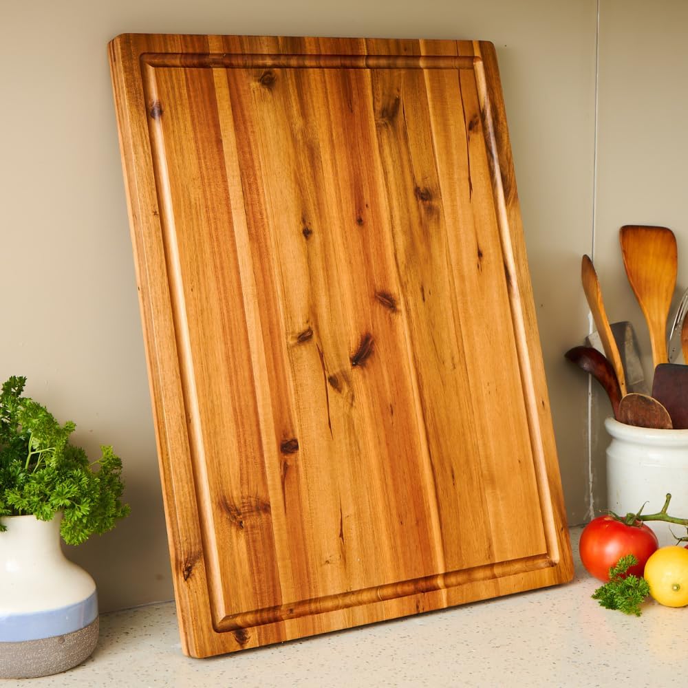 Bearchop Square Acacia Wood Cutting Board for Kitchen with 4-Side Reinforced Bar for Anti Crack/Warp, [14"x14"x1.25"] End Grain Cutting Board, Wooden Butcher Block with Gift Box
