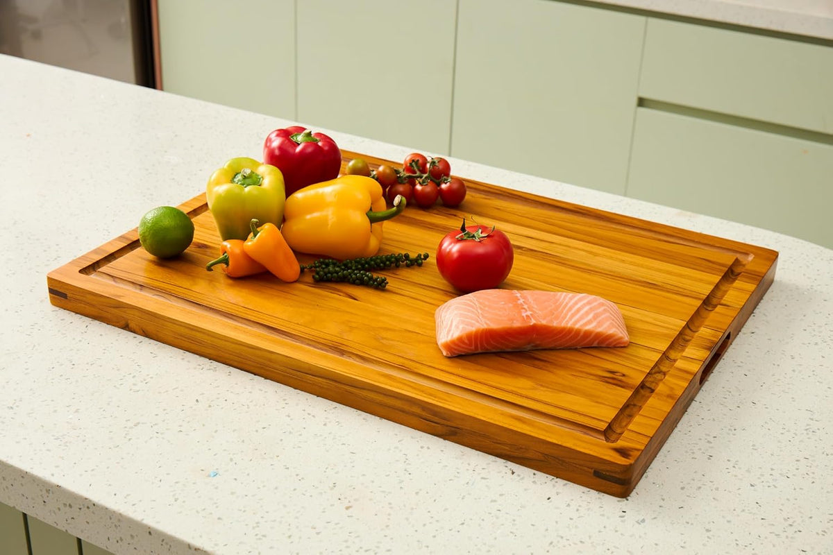 Bearchop Square Acacia Wood Cutting Board for Kitchen with 4-Side Reinforced Bar for Anti Crack/Warp, [14"x14"x1.25"] End Grain Cutting Board, Wooden Butcher Block with Gift Box
