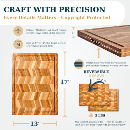 Bearchop Square Acacia Wood Cutting Board for Kitchen with 4-Side Reinforced Bar for Anti Crack/Warp, [14"x14"x1.25"] End Grain Cutting Board, Wooden Butcher Block with Gift Box