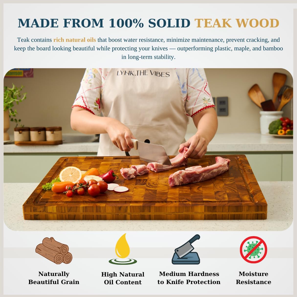 Bearchop Square Acacia Wood Cutting Board for Kitchen with 4-Side Reinforced Bar for Anti Crack/Warp, [14"x14"x1.25"] End Grain Cutting Board, Wooden Butcher Block with Gift Box