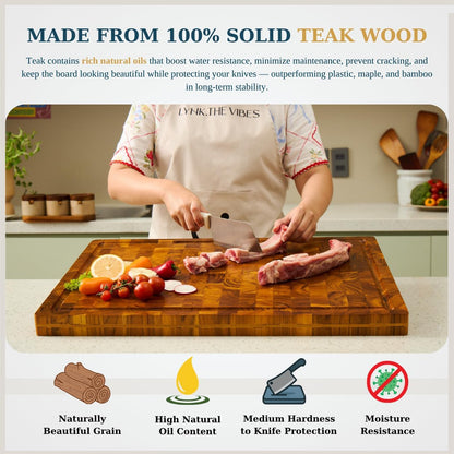 Bearchop Square Acacia Wood Cutting Board for Kitchen with 4-Side Reinforced Bar for Anti Crack/Warp, [14"x14"x1.25"] End Grain Cutting Board, Wooden Butcher Block with Gift Box
