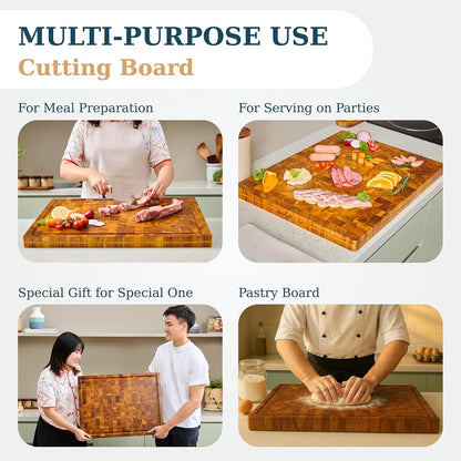 Bearchop Square Acacia Wood Cutting Board for Kitchen with 4-Side Reinforced Bar for Anti Crack/Warp, [14"x14"x1.25"] End Grain Cutting Board, Wooden Butcher Block with Gift Box