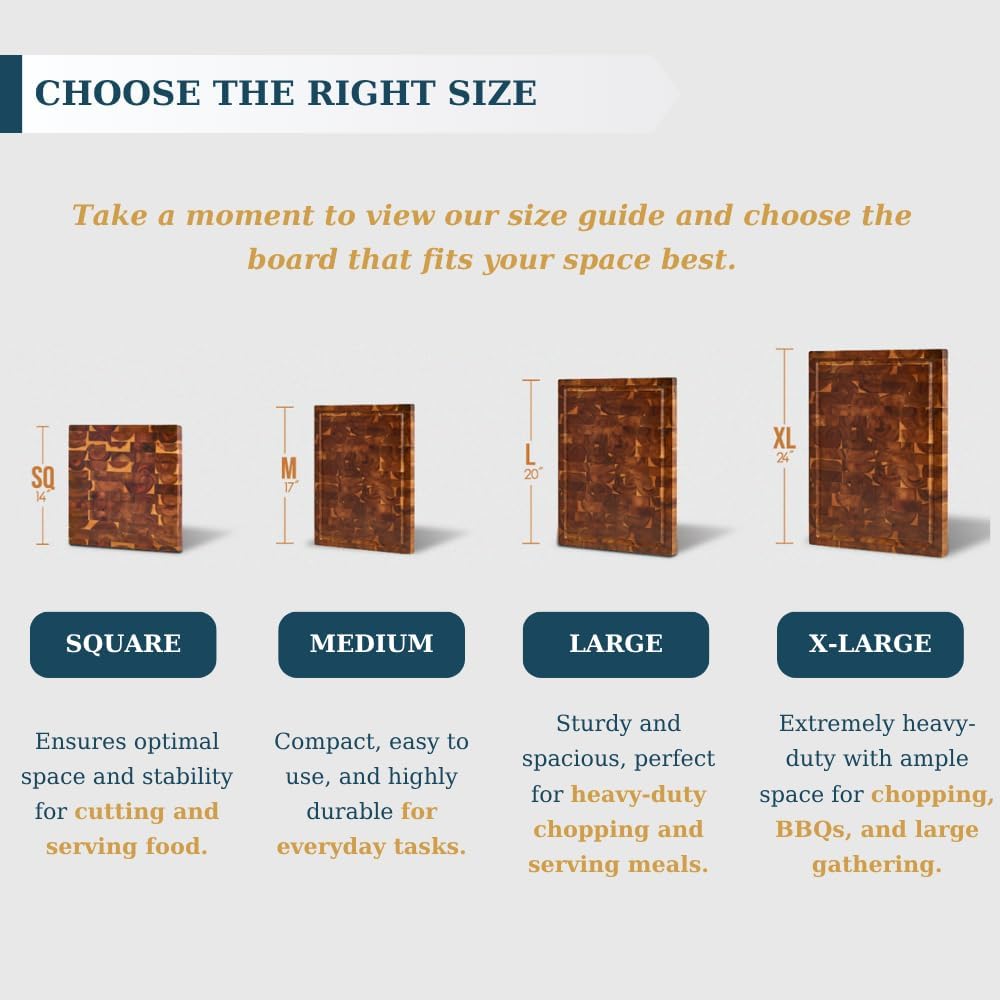 Bearchop Square Acacia Wood Cutting Board for Kitchen with 4-Side Reinforced Bar for Anti Crack/Warp, [14"x14"x1.25"] End Grain Cutting Board, Wooden Butcher Block with Gift Box