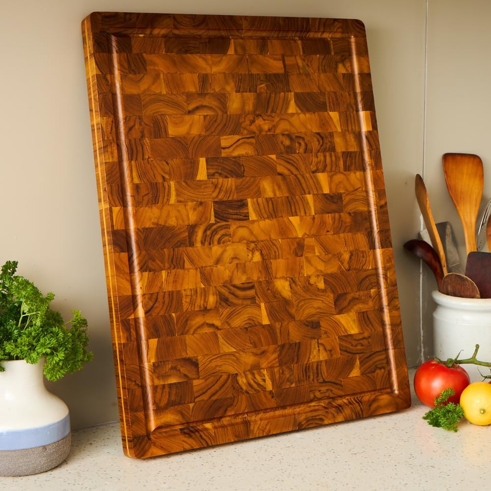 Bearchop Square Acacia Wood Cutting Board for Kitchen with 4-Side Reinforced Bar for Anti Crack/Warp, [14"x14"x1.25"] End Grain Cutting Board, Wooden Butcher Block with Gift Box