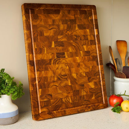 Bearchop Square Acacia Wood Cutting Board for Kitchen with 4-Side Reinforced Bar for Anti Crack/Warp, [14"x14"x1.25"] End Grain Cutting Board, Wooden Butcher Block with Gift Box