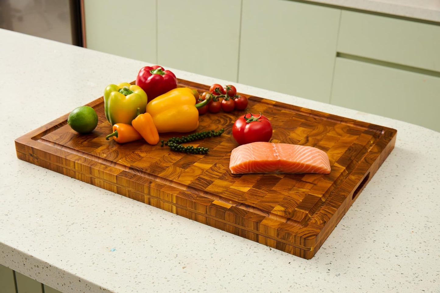 Bearchop Square Acacia Wood Cutting Board for Kitchen with 4-Side Reinforced Bar for Anti Crack/Warp, [14"x14"x1.25"] End Grain Cutting Board, Wooden Butcher Block with Gift Box