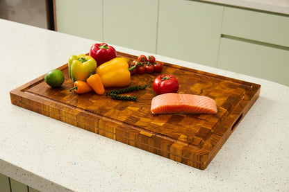 Bearchop Square Acacia Wood Cutting Board for Kitchen with 4-Side Reinforced Bar for Anti Crack/Warp, [14"x14"x1.25"] End Grain Cutting Board, Wooden Butcher Block with Gift Box