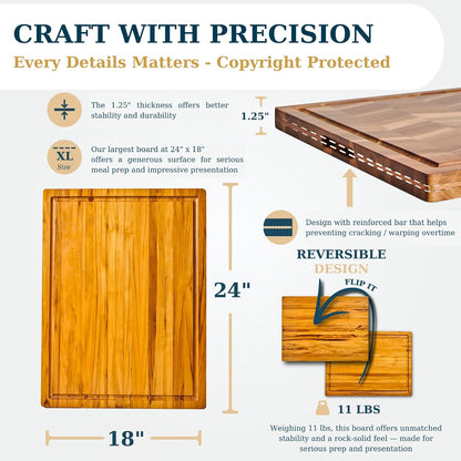 Bearchop Square Acacia Wood Cutting Board for Kitchen with 4-Side Reinforced Bar for Anti Crack/Warp, [14"x14"x1.25"] End Grain Cutting Board, Wooden Butcher Block with Gift Box