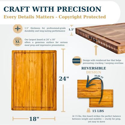 Bearchop Square Acacia Wood Cutting Board for Kitchen with 4-Side Reinforced Bar for Anti Crack/Warp, [14"x14"x1.25"] End Grain Cutting Board, Wooden Butcher Block with Gift Box