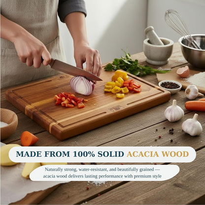 Bearchop Square Acacia Wood Cutting Board for Kitchen with 4-Side Reinforced Bar for Anti Crack/Warp, [14"x14"x1.25"] End Grain Cutting Board, Wooden Butcher Block with Gift Box