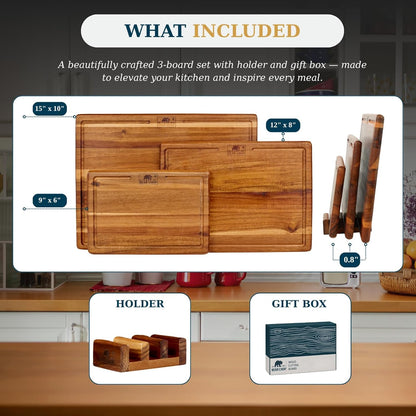 Bearchop Square Acacia Wood Cutting Board for Kitchen with 4-Side Reinforced Bar for Anti Crack/Warp, [14"x14"x1.25"] End Grain Cutting Board, Wooden Butcher Block with Gift Box