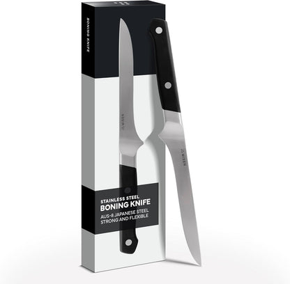 6" Stainless Steel Boning Knife – Precision Blade for Trimming, Deboning & Butchering – High-Carbon Steel for Razor-Sharp Edge – Ergonomic Handle for Control - Black
