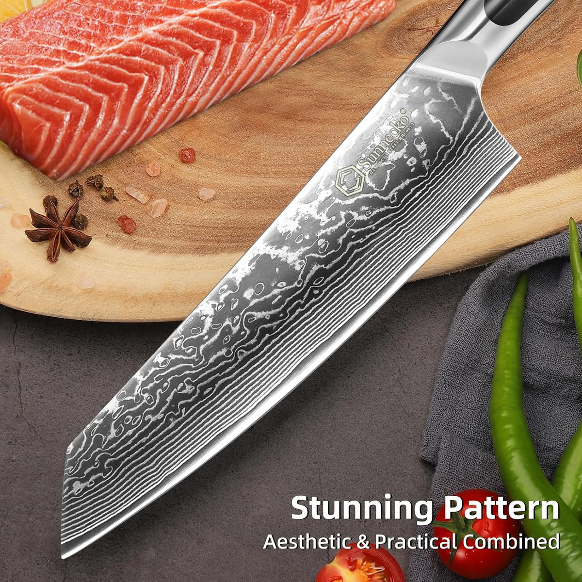 Kitchen Knife Japanese Damascus Santoku Knife 7 Inch