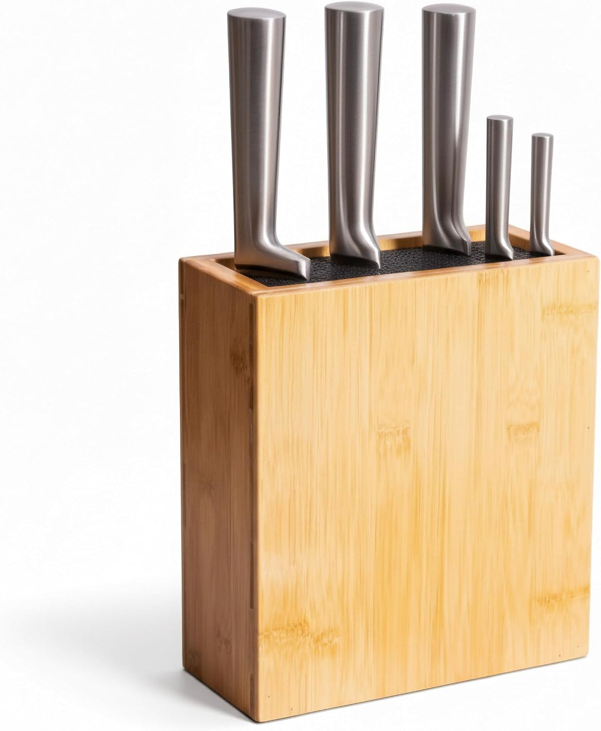 Knife Block, Empty, Bamboo, Bristle Insert, HxWxD: 26x 23 x 11.5 cm, Knife Storage, Natural/Black