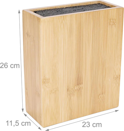 Knife Block, Empty, Bamboo, Bristle Insert, HxWxD: 26x 23 x 11.5 cm, Knife Storage, Natural/Black