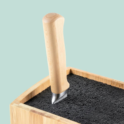 Knife Block, Empty, Bamboo, Bristle Insert, HxWxD: 26x 23 x 11.5 cm, Knife Storage, Natural/Black