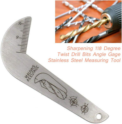 118 Degree Drill Bit Angle Gauge Drill Bit Sharpening Gauge Drill Sharpening Gauge Grinding Angle Drill Protractor Stainless Steel Angle Drill Sharpening Tool