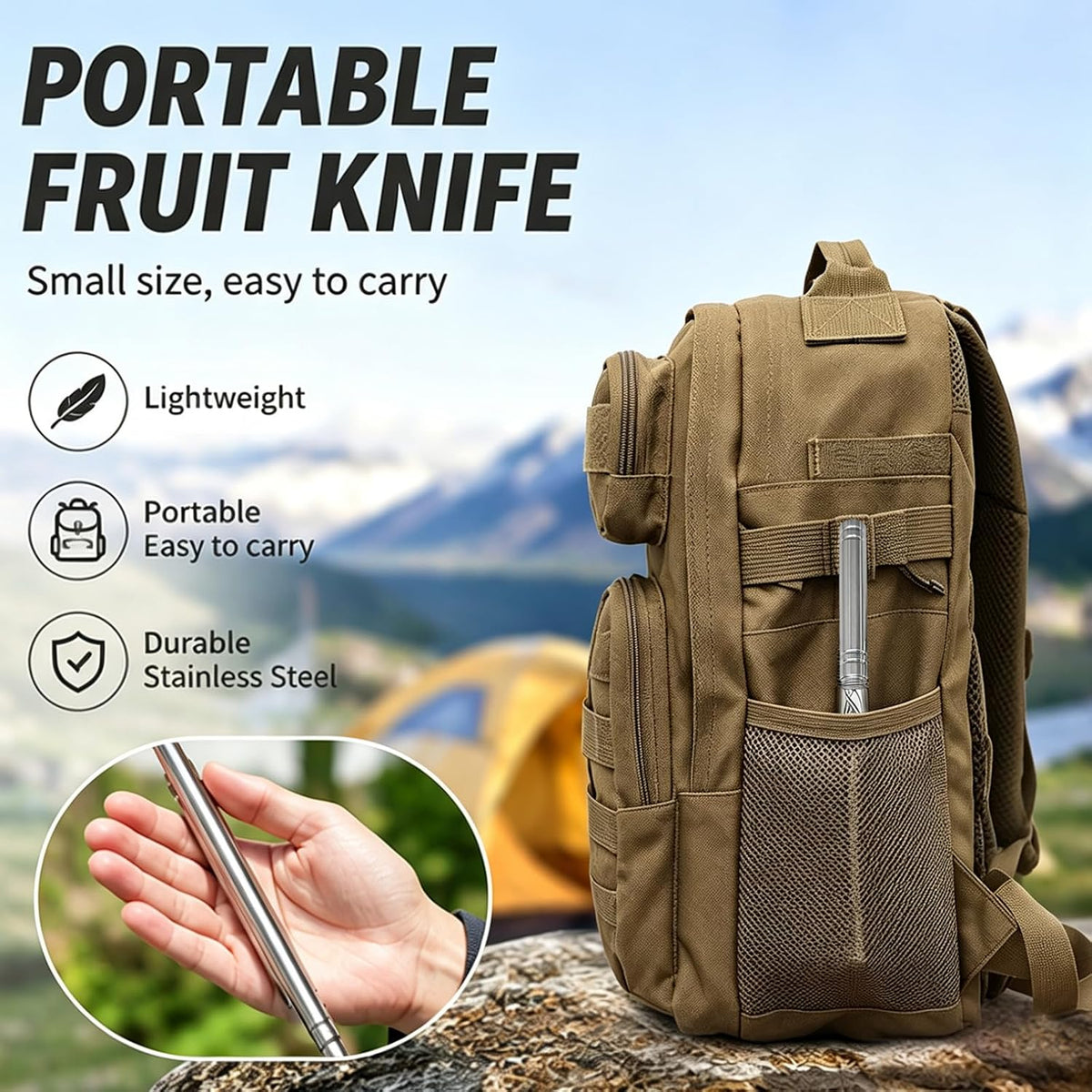 Stainless Steel Blade, Outdoor Portable Stainless Steel Mini Stick Fruit Knife, All Steel Fancy Letter Opener Envelope, Multipurpose Survival Tactical Knife 9.5 Inch